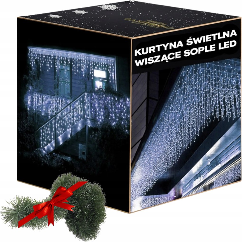 Karácsonyi Jégcsap Fehér 250 Led 5.5m Lánc Ajándék Led fényfüggöny