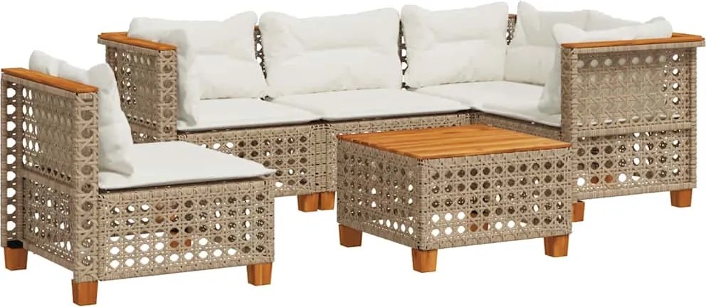 vidaXL 6 részes bézs polyrattan kerti ülőgarnitúra párnával