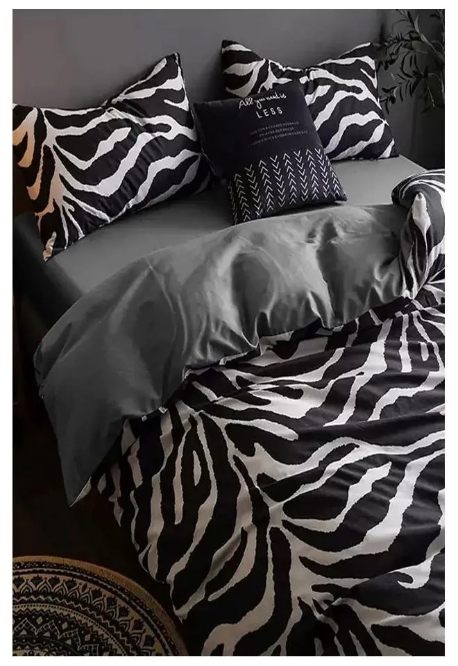 Fekete-fehér kétszemélyes-hosszabbított pamut ágyneműhuzat lepedővel 200x220 cm – Mila Home