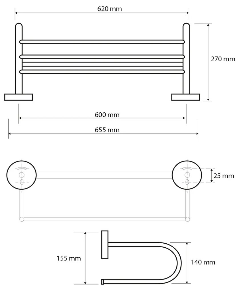 SAPHO XR418 X-Round E törölközőtartó U típusú, 65cm, ezüst