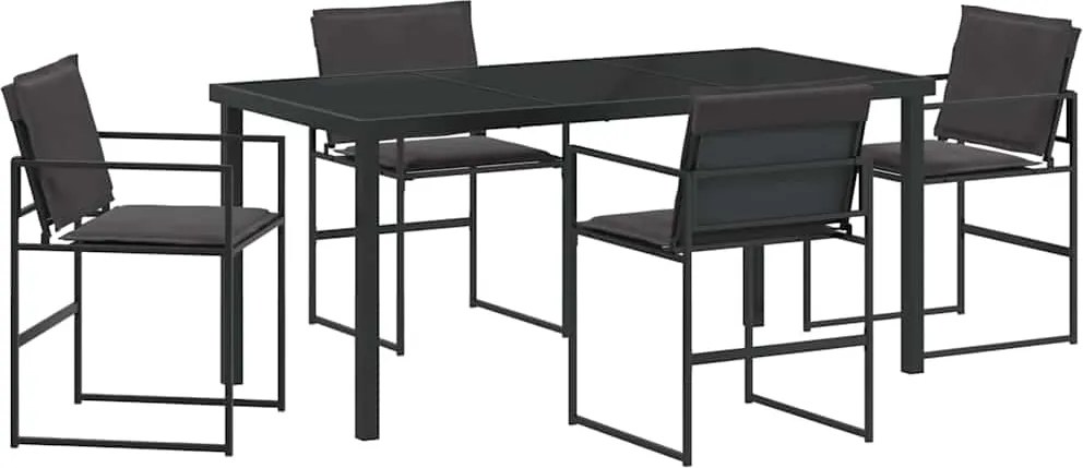 vidaXL Kert étkező szett 5 pcs Fekete Porszórt acél