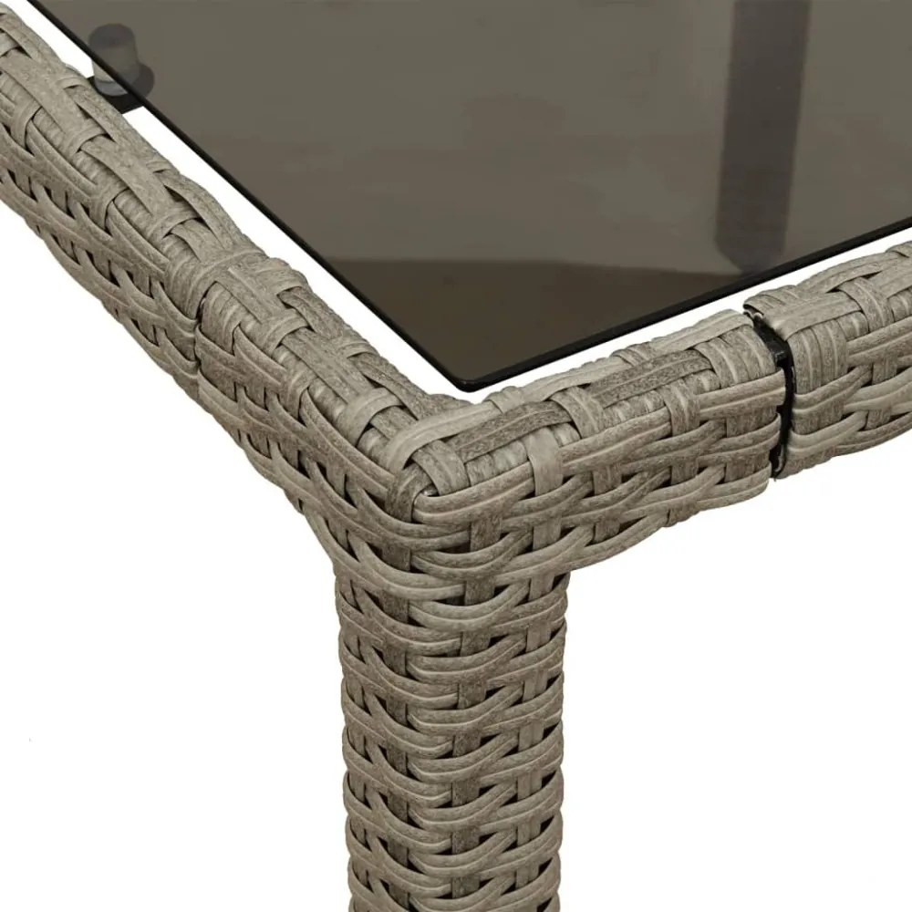 világosszürke polyrattan üveglapos kerti asztal 90 x 90 x 75 cm