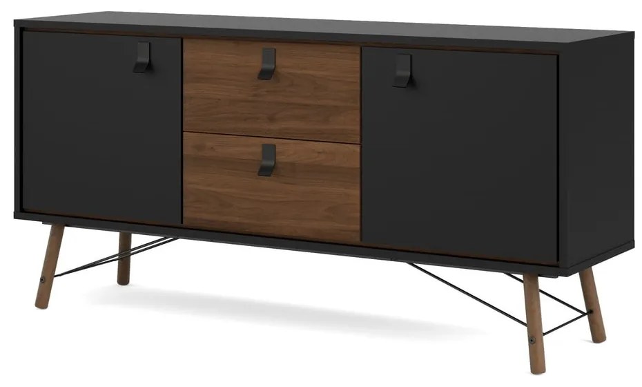 Fekete komód diófa dekorral 150x72x40 cm Ry – Tvilum