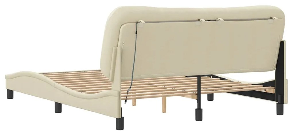 krémszínű szövet ágykeret LED-ekkel matrac nélkül Hvar 160 x 200 cm