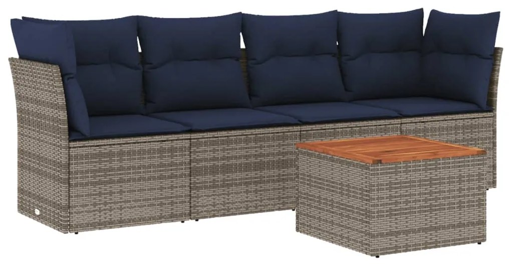 5 részes szürke polyrattan kerti ülőgarnitúra párnával