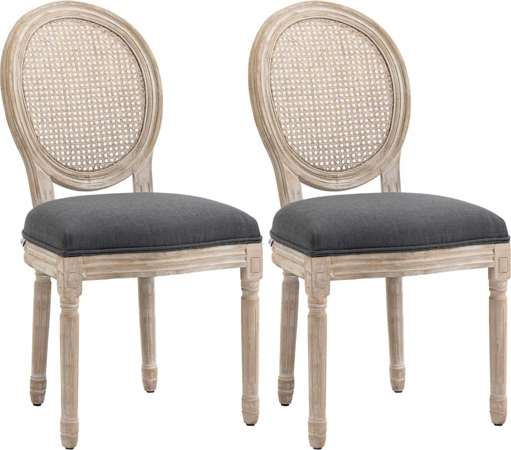 HOMCOM Étkezőszékek konyhai székek, 2 db-os szett, puhán kárpitozott, vintage dizájn, rattan hatás, szürke