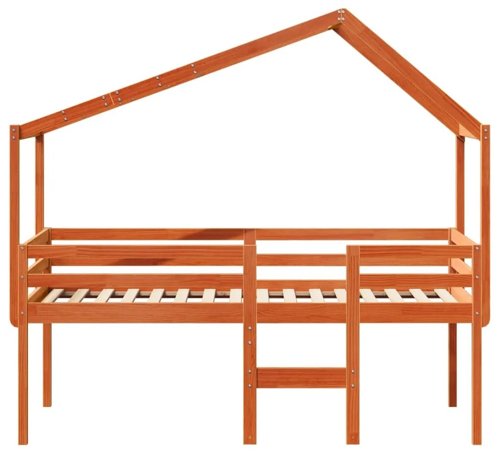 viaszbarna tömör fenyőfa magasított ágy tetővel 90 x 190 cm