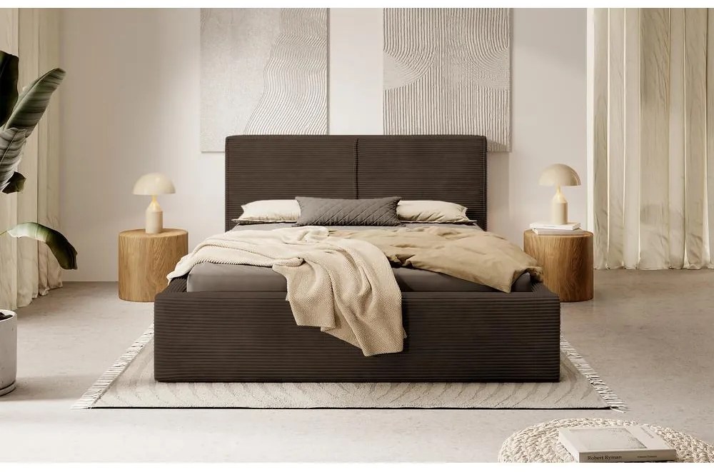 Franciaágy 180 cm Fatime (ágyráccsal) (tárolóhellyel) (sötétbarna + fekete). 1099165