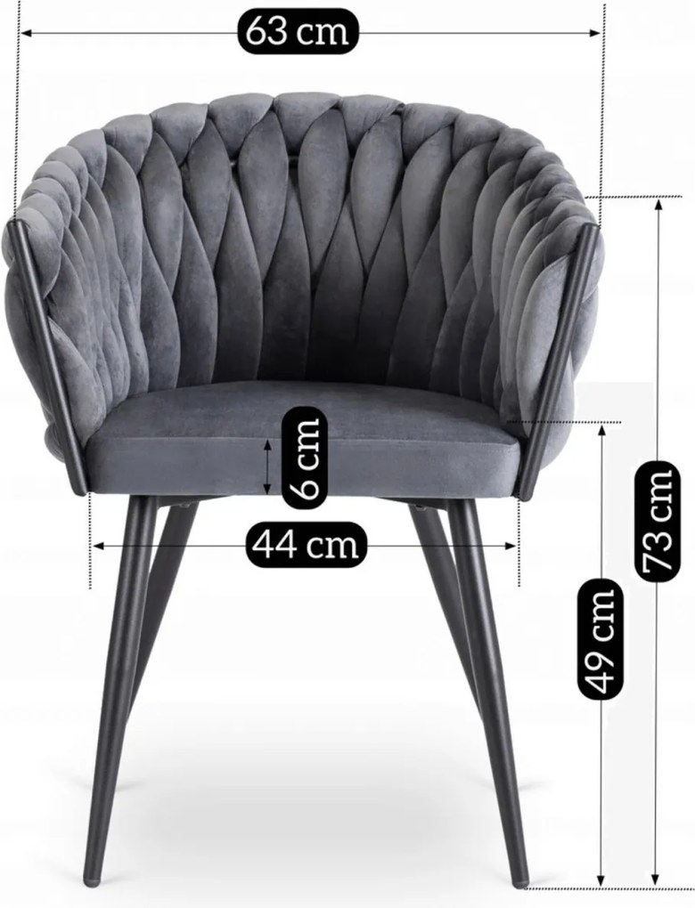 Fonott bársony szék szürke színben, ELENA