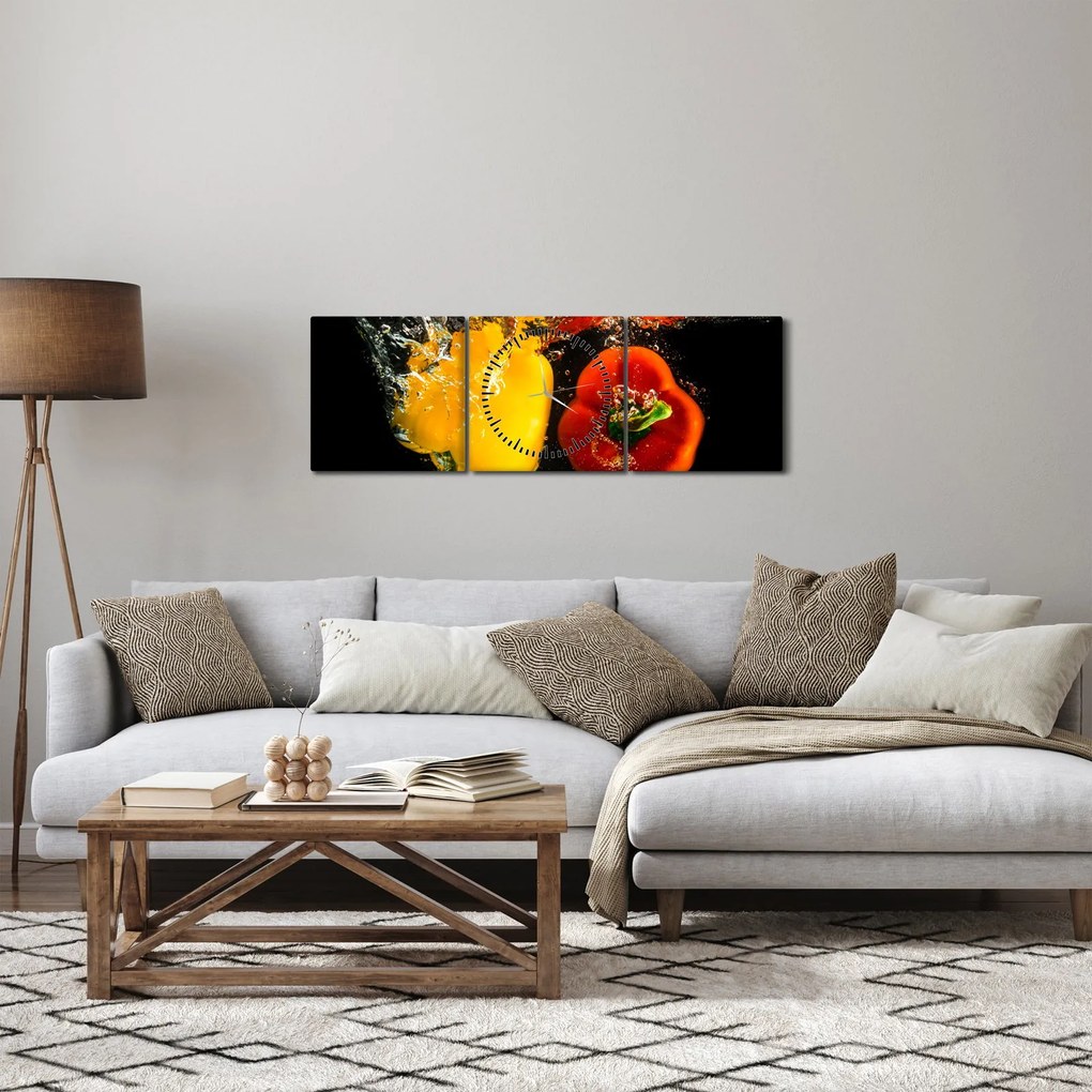 Kép - paprika a vízben (órával) (90x30 cm)