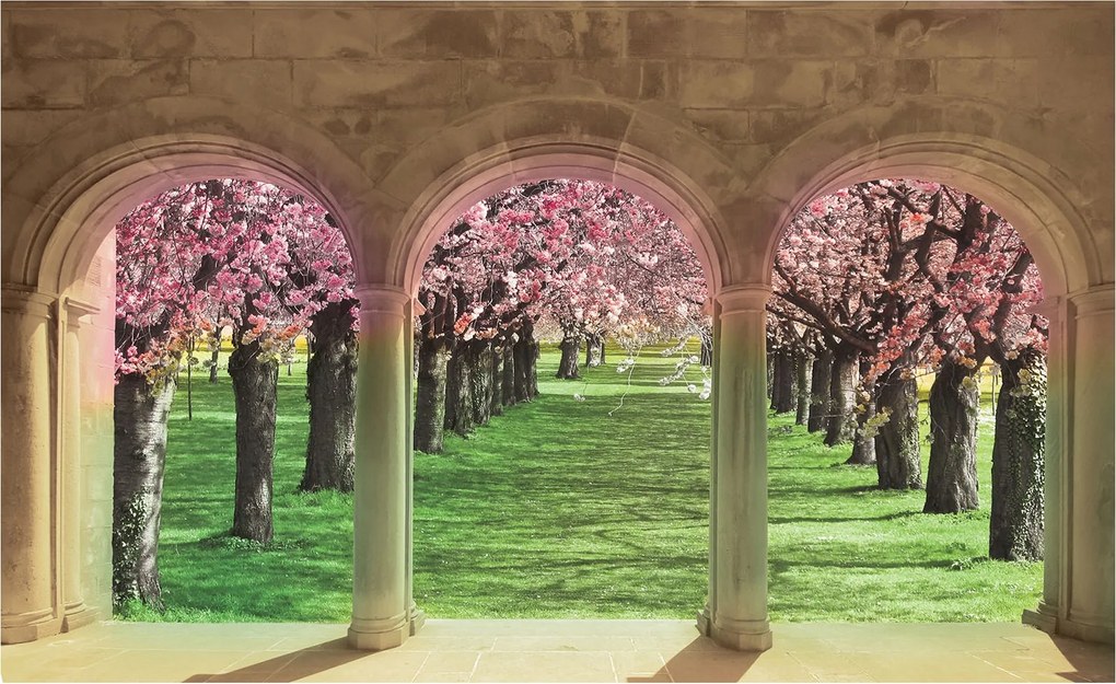 Fotótapéta Rózsaszín fák tavaszi kert perspektíva 300x210 +ragasztó