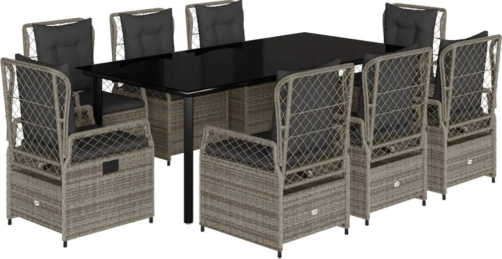 vidaXL 9 részes szürke polyrattan kerti étkezőgarnitúra párnával
