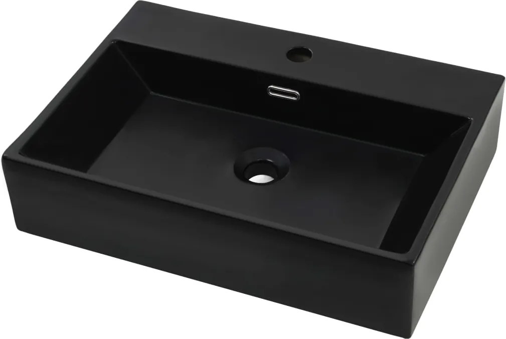 vidaXL fekete kerámia mosdó csaptelep furattal 60,5 x 42,5 x 14,5 cm