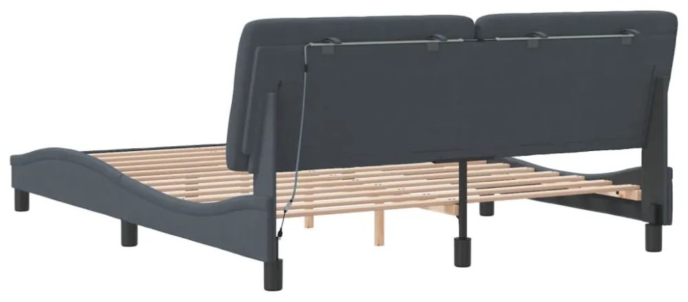 sötétszürke bársony ágykeret LED-ekkel matrac nélkül 160 x 200 cm