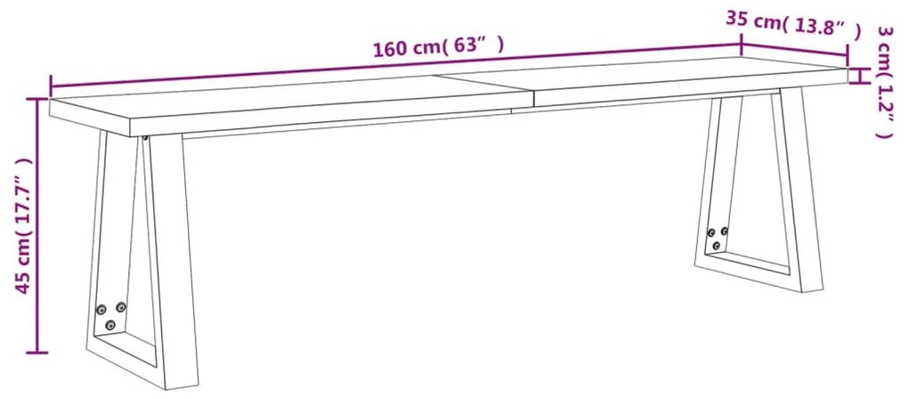 tömör akácfa pad természetes éllel 160 cm