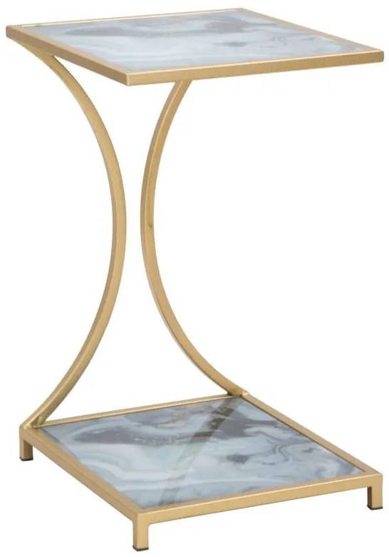 Négyzet alakú kisasztal márvány hatású lapokkal – aranyszínű