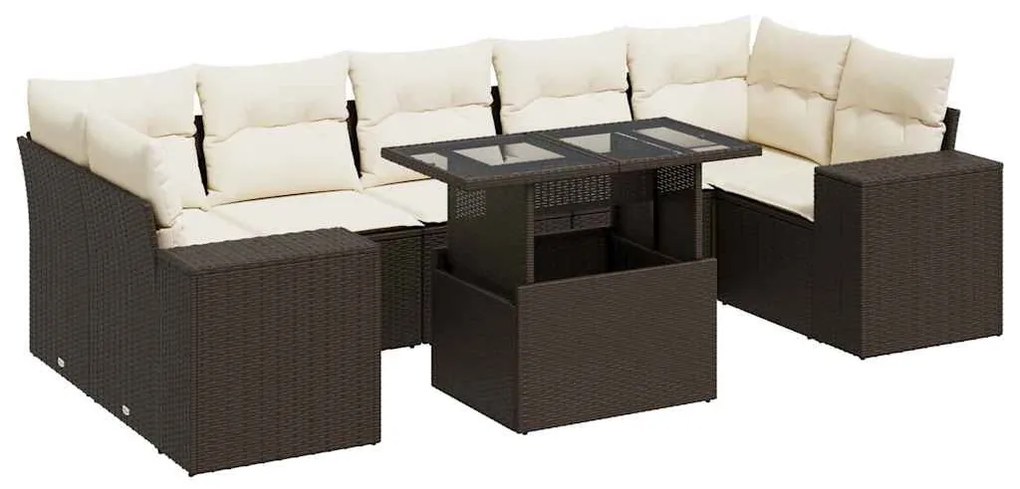 8 részes barna polyrattan kerti ülőgarnitúra párnákkal