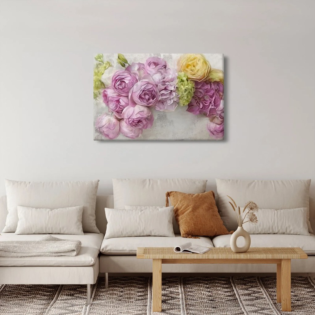 Kép - Virágok a falon pasztell színekben (90x60 cm)