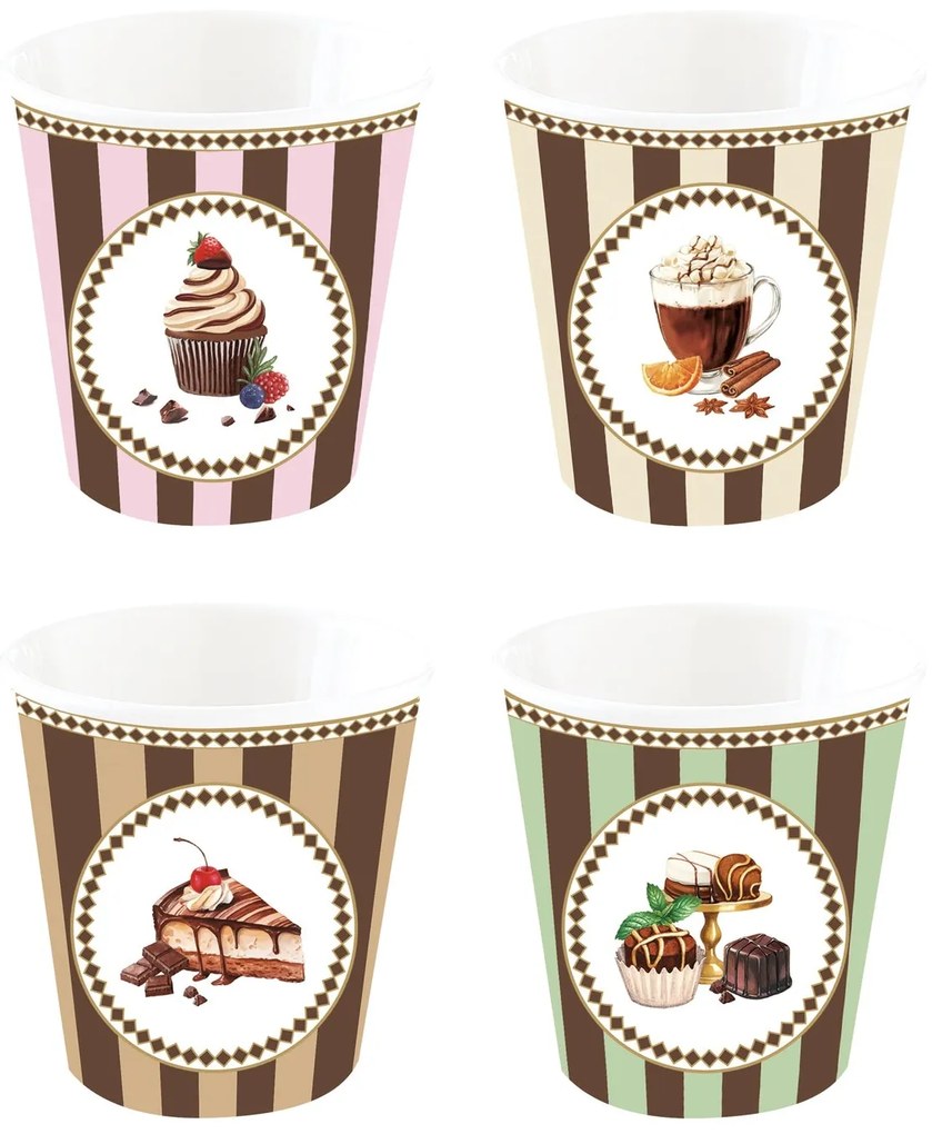 Porcelán eszpresszó kávés pohár 4 személyes szett díszdobozban Sweet Moments