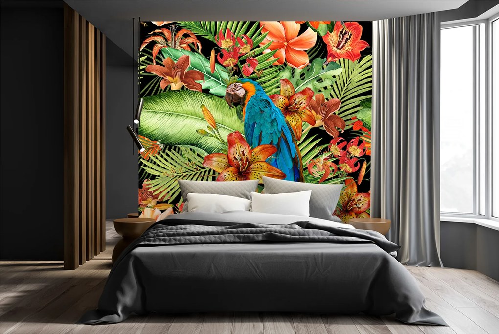 Gario Fotótapéta Természetes madár zöld és narancssárga levelek - Andrea Haase Anyag: Vlies, Méret: 250 x 250 cm