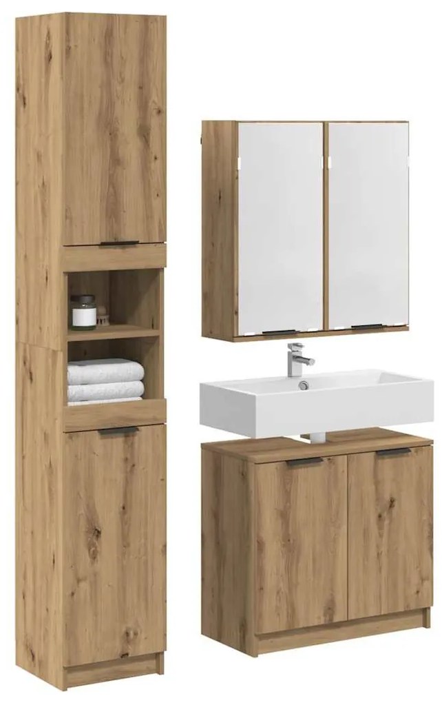 vidaXL Fürdőszobai Szekrény Szett polcokkal Artisan tölgy Faanyag