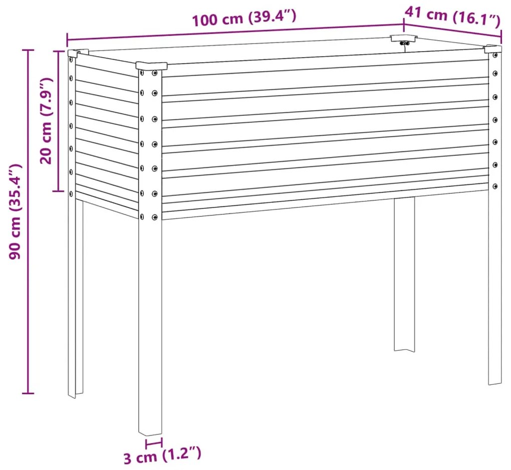szürke acél kerti növénytartó 100 x 45 x 90 cm