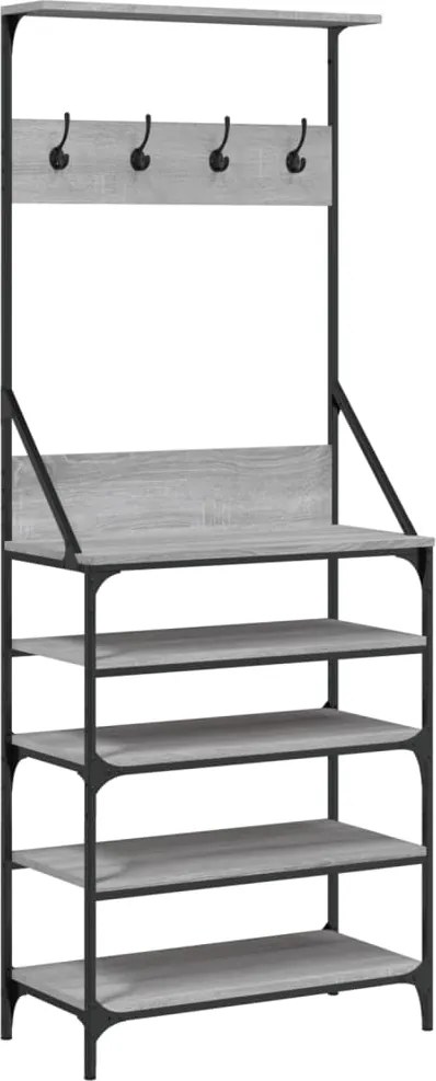 vidaXL szürke sonoma színű ruhafogas cipőpolccal 70 x 34 x 184 cm