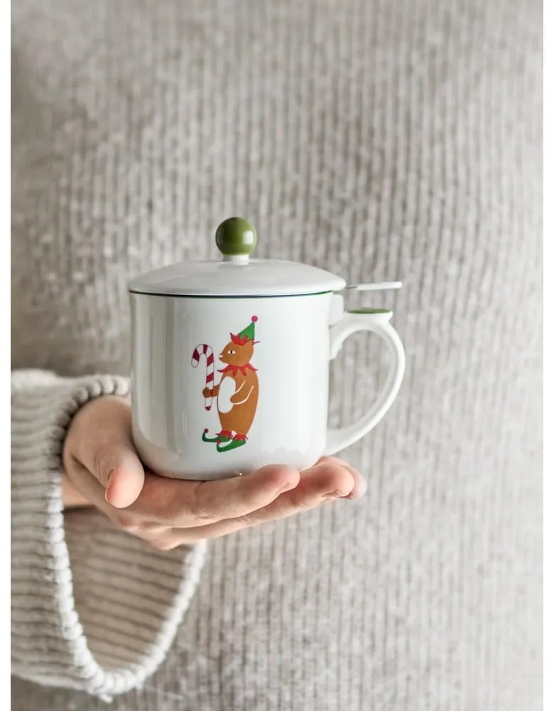 Krémszínű agyagkerámia bögre karácsonyi mintával, szűrővel 300 ml Valentin – Bloomingville