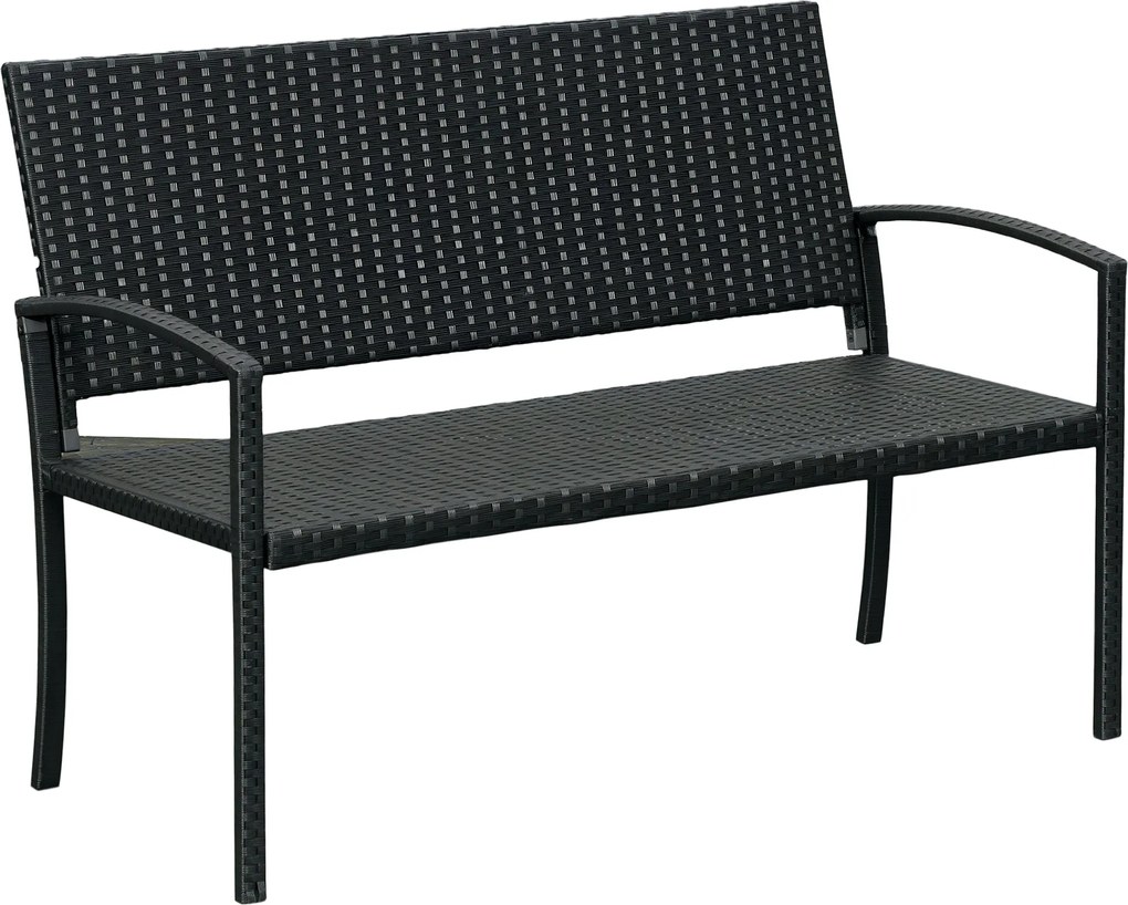 Outsunny Polirattan Kertilu 2-Személyes UV-álló Pad Ergonomikus Karfa és Hátlap Kerti Bútor Parki Pad 240kg Teherbírással Terasz Pad Kerthez, 122x60x8