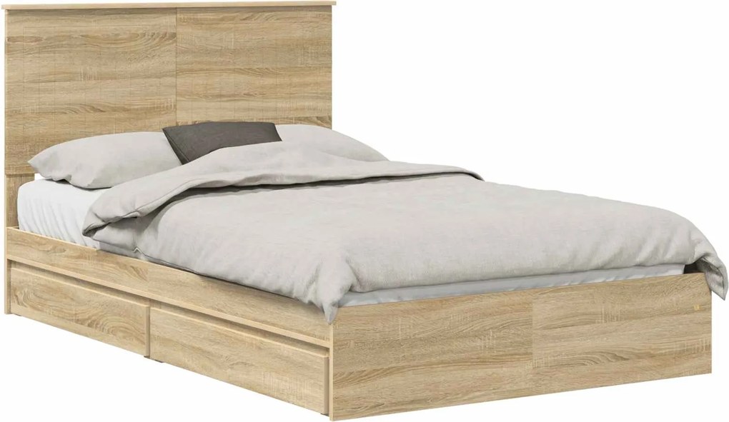 vidaXL Tárolós Ágy fejtámlával Sonoma tölgy 120 x 200 cm Faanyag