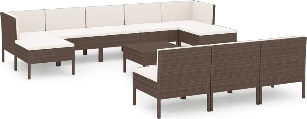 vidaXL 11 részes barna polyrattan kerti bútorszett párnákkal