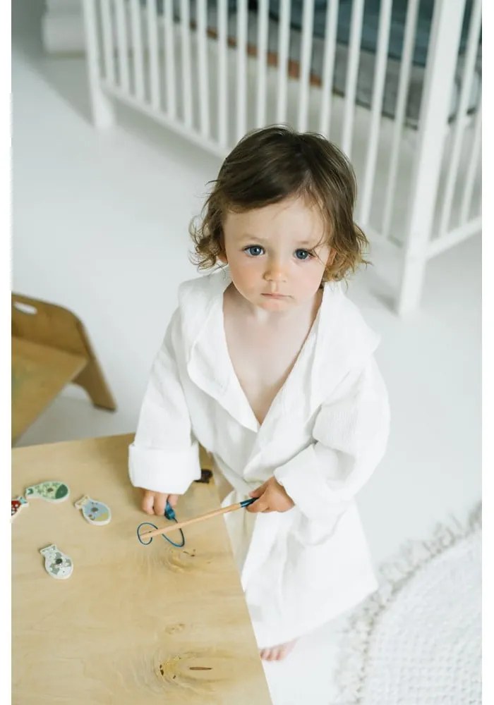 Nature fehér len gyerek fürdőköpeny, méret: 122 - 128 - Linen Tales