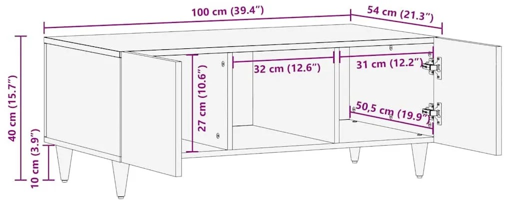 Dohányzóasztal polcokkal Bézs 100 x 54 x 40 cm tömör mangófa