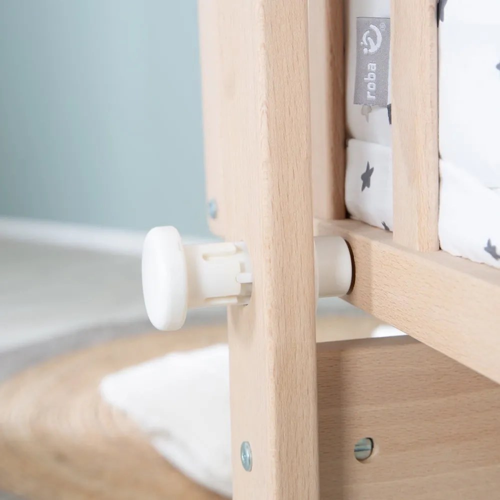 Natúr színű bükkfa gurulós-baldachinos bölcső 40x90 cm – Roba