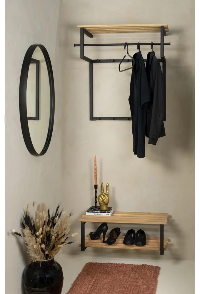 Fekete-natúr színű fém fali fogas polccal 76 cm Rizzoli – Spinder Design