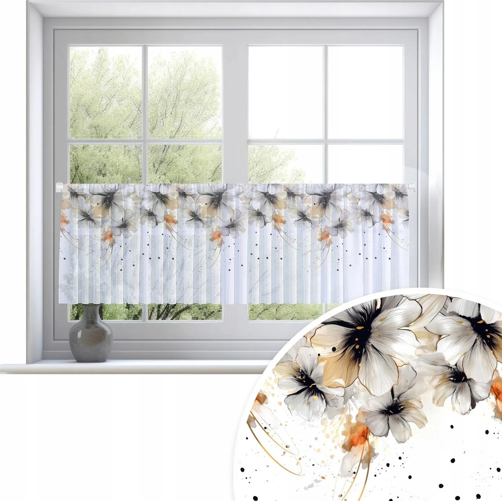 Irigy Hónaljmirigy Kész Függöny Fehér Fátyol 150X50 CM Fátyol Virág Mintás 202