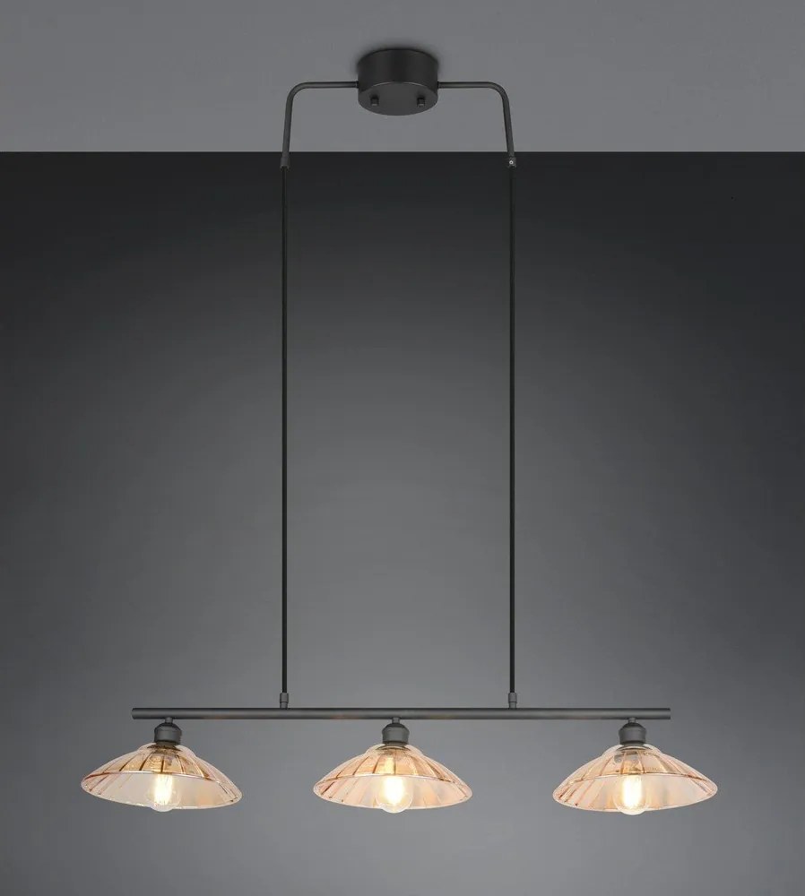 Fekete-borostyán színű fém függőlámpa üveg búrával Eluna – Reality