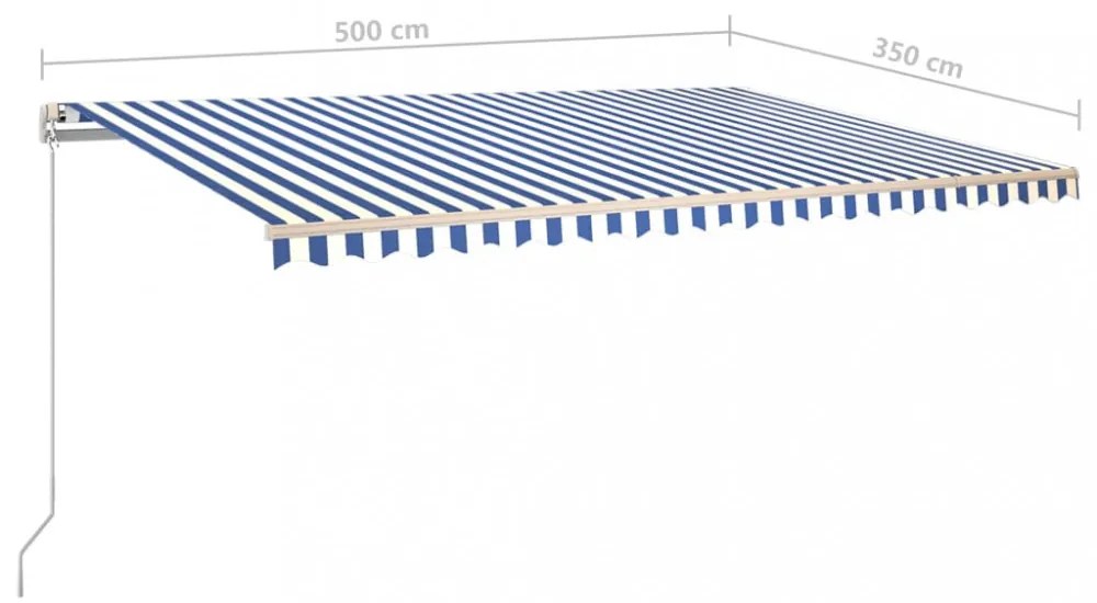 kék és fehér kézzel kihúzható LED-es napellenző 500 x 350 cm