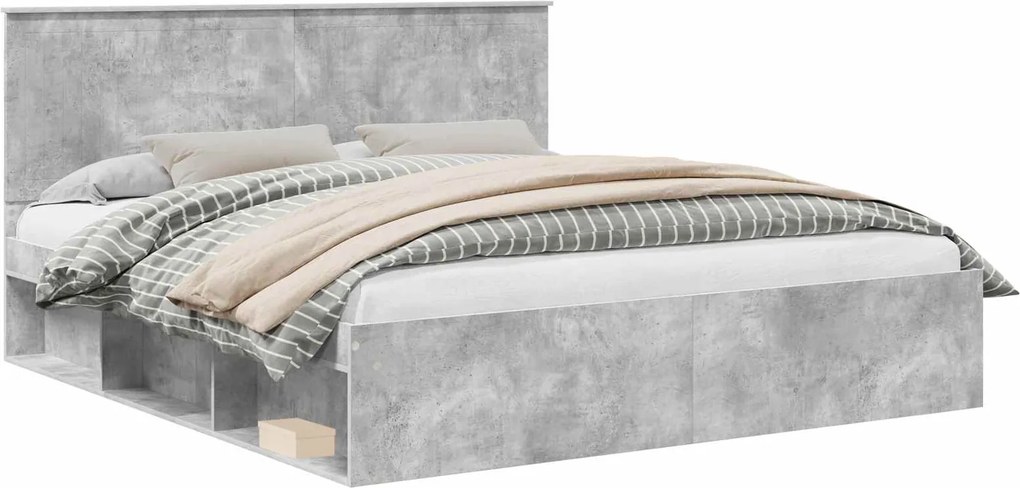 vidaXL Ágykeret fejtámlával Beton 180 x 200 cm Tömör fenyőfa