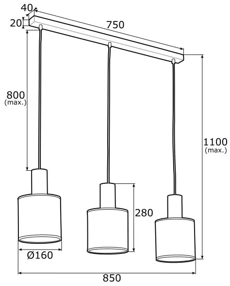 Argon 1490 - Csillár zsinóron HERMAN 3xE27/15W/230V sárgaréz/fekete