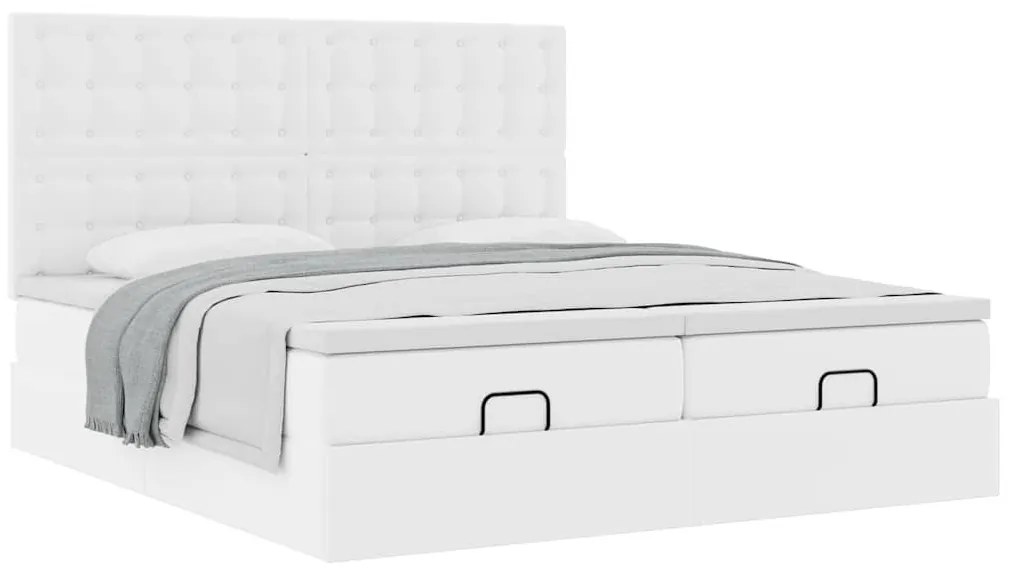 Ottomán ágykeret matracokkal tiszta fehér 200x200cm műbőrrel