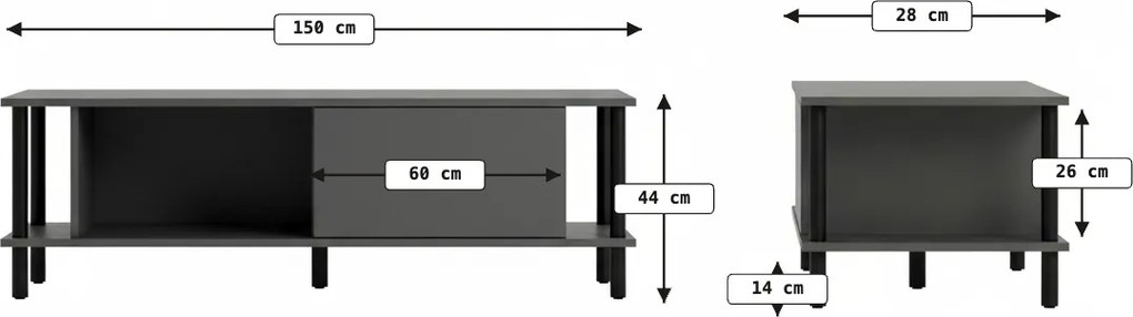 TV szekrény PARIS 150 cm, antracit