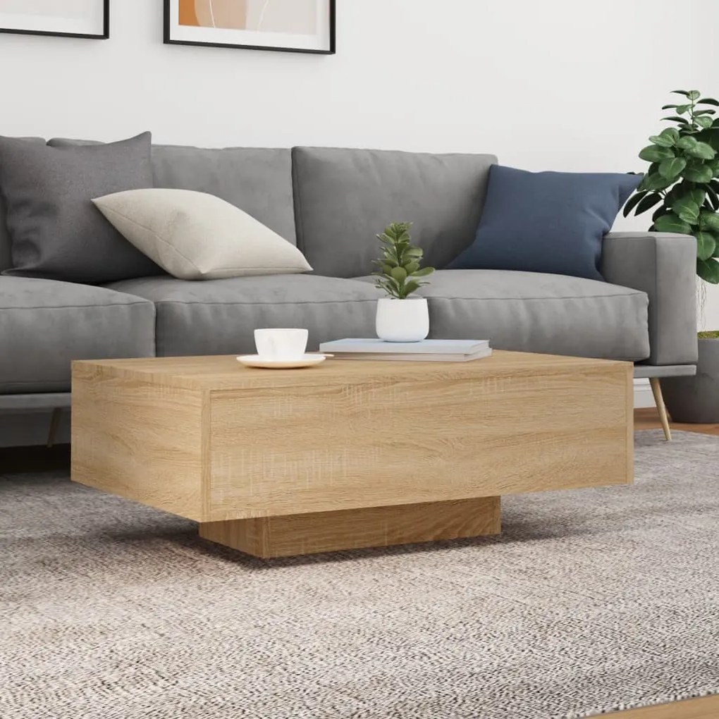 Sonoma tölgy színű dohányzóasztal LED-lámpákkal 85 x 55 x 31 cm