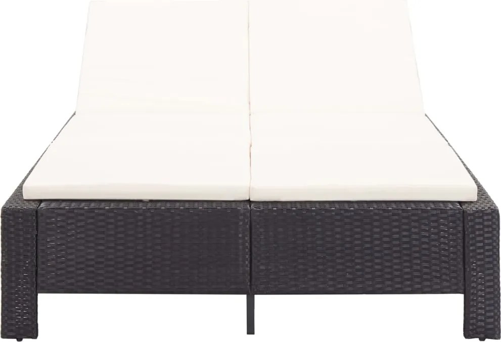 vidaXL fekete polyrattan kétszemélyes napozóágy párnával