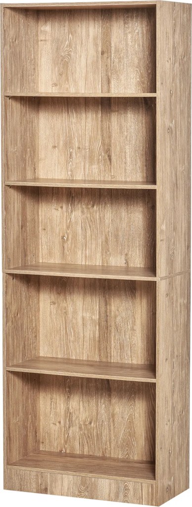 HOMCOM 5-Szintes Könyvespolc 3 Állítható Polccal, Antitipikus Tárolás Nappaliba, Irodába, Tanuláshoz, 63x29.5x176 cm Természetes Fa | Aosom