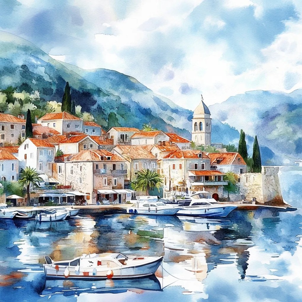 Vászonkép Canvas Horvátország Dalmácia Tenger Hegyek Marina Sétálóutca 80x80