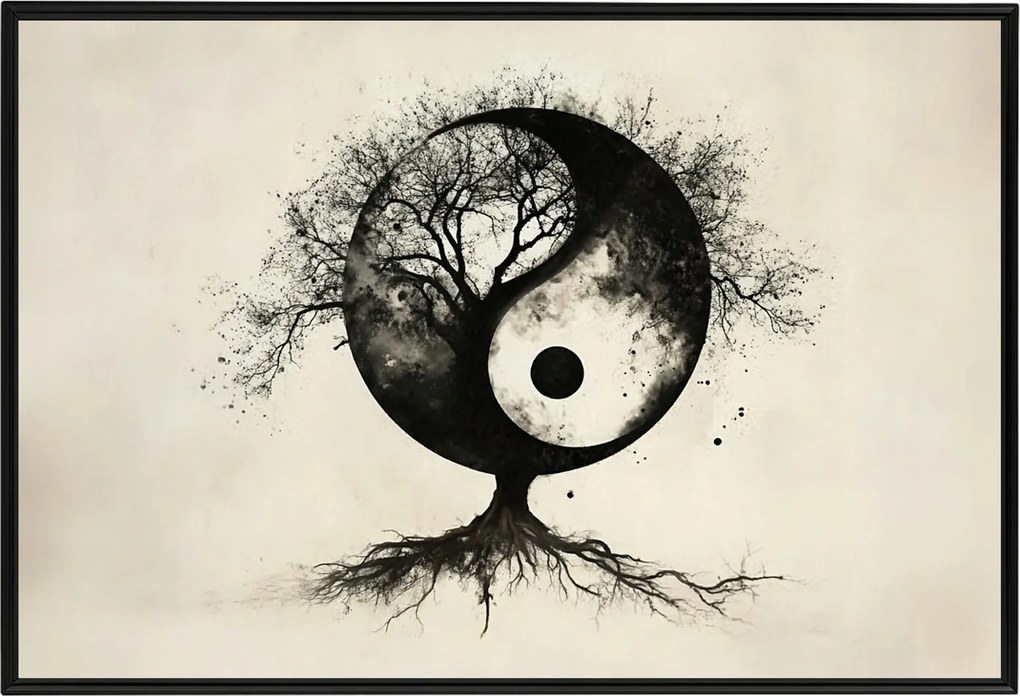 Poszter Keret Alumínium Grafika Ázsia Zen Harmónia Yin Yang Fa 60x40