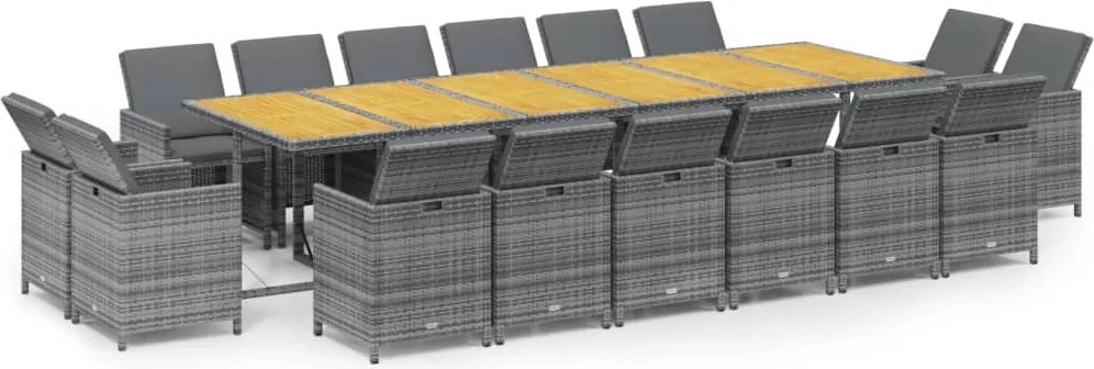 vidaXL 17 részes szürke polyrattan kerti étkezőgarnitúra párnákkal