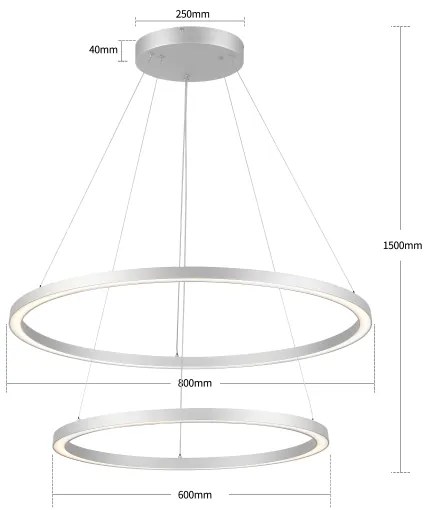 Brilagi-LED Dimmelhető. kábeles függeszték PORTOFINO LED/98W/230V átm. 80 cm ezüstszínű+távirányítóval