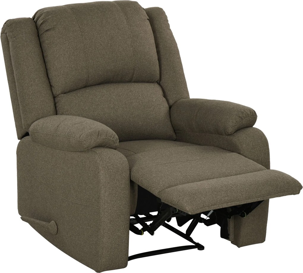 HOMCOM Manuális dönthető karosszék fekvő funkcióval, vászon hatású, TV-szék oldalra húzóval, lábtartóval, akár 150 kg teherbírással, nappalira, barna